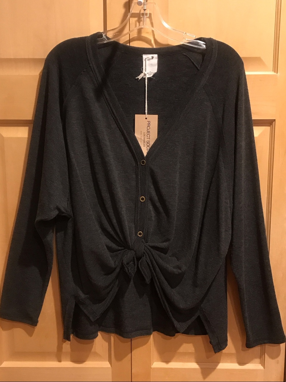 New Project Social T Charcoal Gray Button-Front 3/4 Sleeve Top